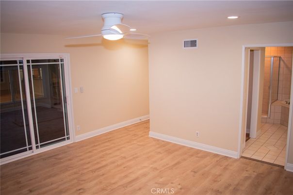 Bathroom, Empty room, Interior, Recessed Lighting, Wood Texture Flooring
