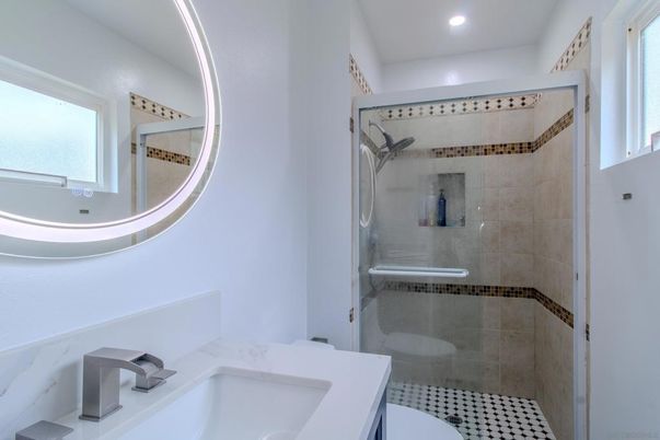 Bathroom, Glass Shower, Interior, Recessed Lighting