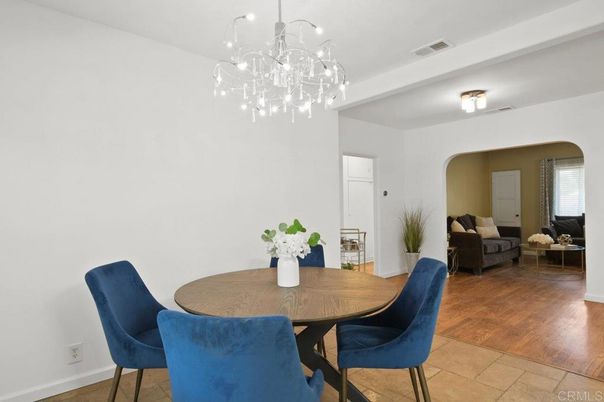 Dining room, Interior, Living room, Pendant Lights, Wood Texture Flooring