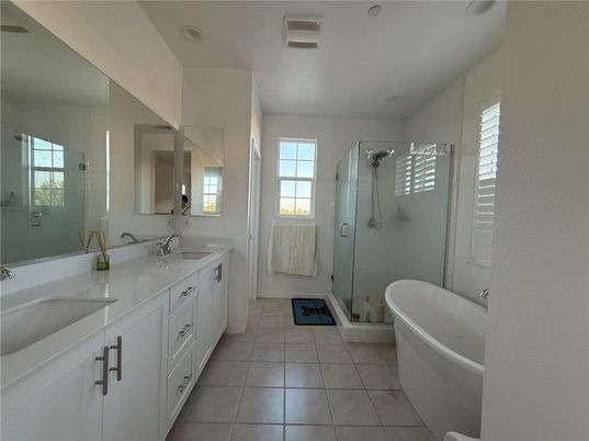 Bathroom, Dual Sink Vanities, Free Standing Baths, Glass Shower, Interior