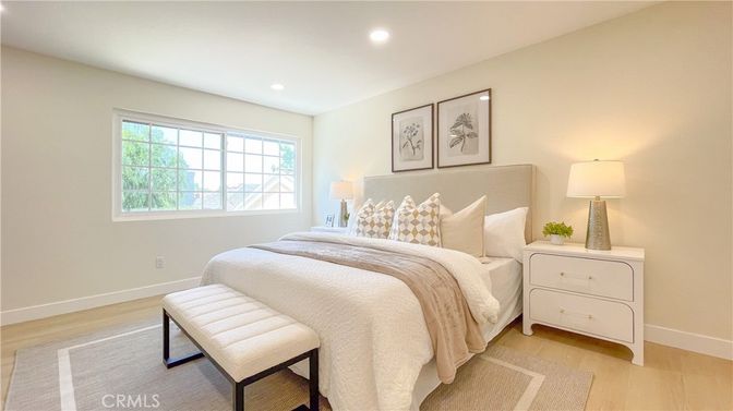Bedroom, Interior, Recessed Lighting, Wood Texture Flooring