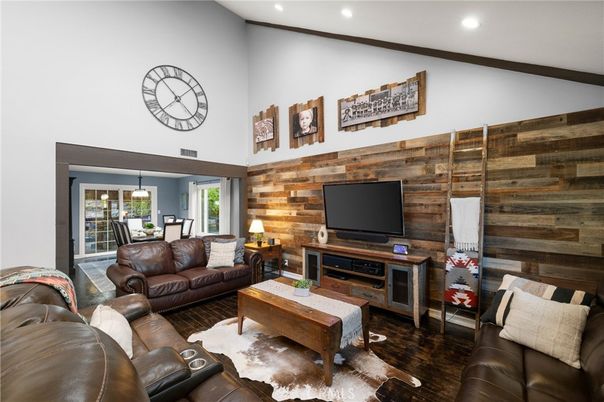 Interior, Living room, Recessed Lighting, Wood Texture Flooring, Wooden Walls