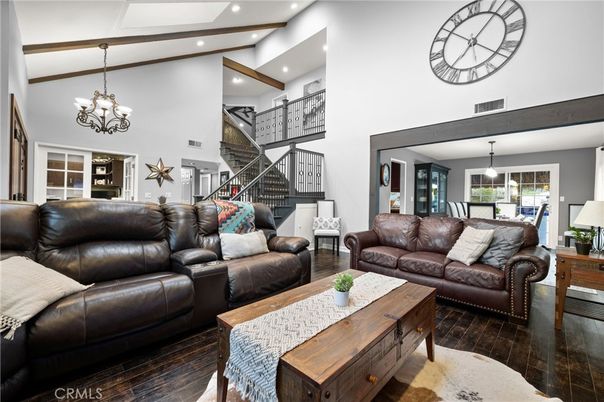 Chandelier, Dining room, Interior, Living room, Pendant Lights, Recessed Lighting, Wood Texture Flooring