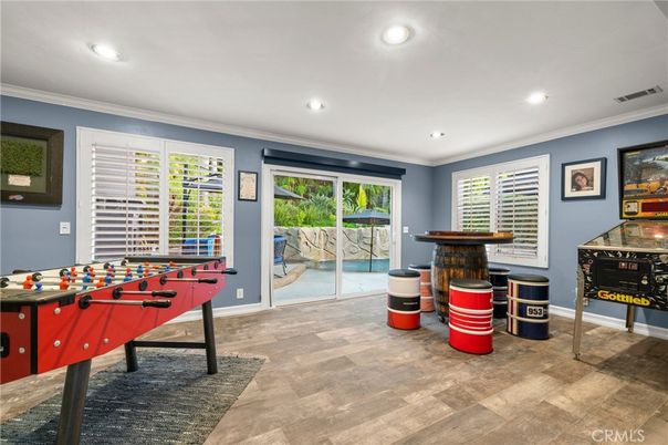 Game Room, Interior, Recessed Lighting, Wood Texture Flooring