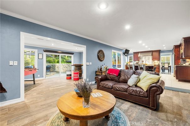 Dining room, Interior, Kitchen, Living room, Recessed Lighting, Wood Texture Flooring