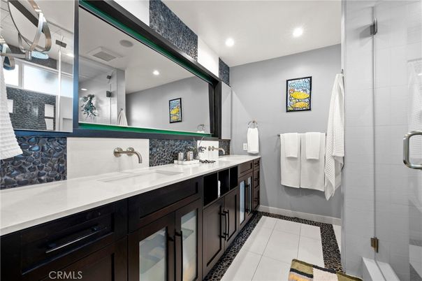 Bathroom, Dual Sink Vanities, Glass Shower, Interior, Recessed Lighting