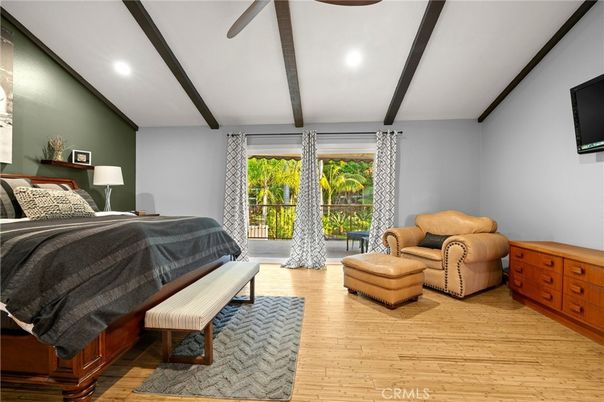 Bedroom, Interior, Recessed Lighting, Wooden Beams, Wood Texture Flooring