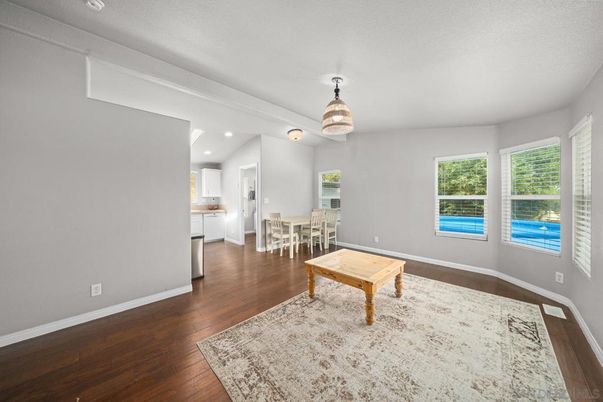 Chandelier, Dining room, Interior, Recessed Lighting, Wood Texture Flooring