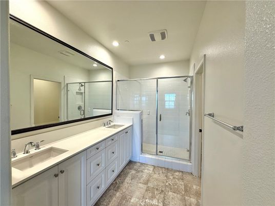 Bathroom, Dual Sink Vanities, Glass Shower, Interior, Recessed Lighting
