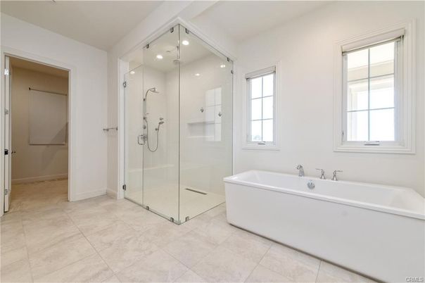 Bathroom, Free Standing Baths, Glass Shower, Interior, Recessed Lighting