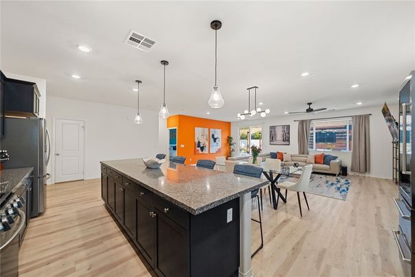 Dining room, Interior, Kitchen, Living room, Pendant Lights, Recessed Lighting, Wood Texture Flooring
