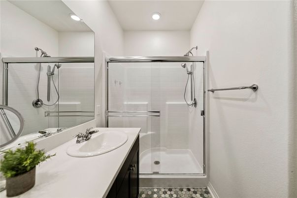 Bathroom, Dual Sink Vanities, Glass Shower, Interior, Recessed Lighting