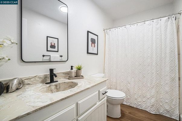 Bathroom, Interior, Recessed Lighting, Wood Texture Flooring