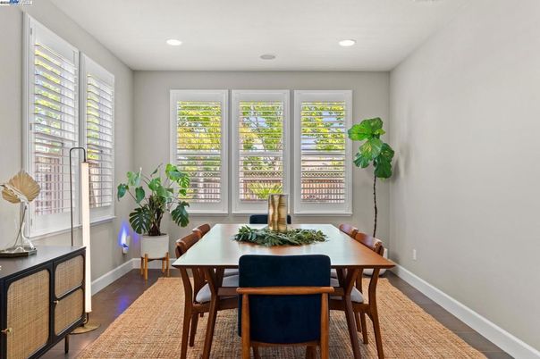 Dining room, Interior, Recessed Lighting, Wood Texture Flooring