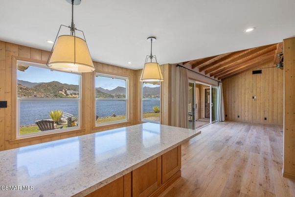 Interior, Pendant Lights, Recessed Lighting, Water, Wood Texture Flooring, Wooden Walls