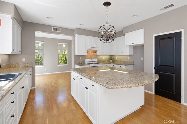 Chandelier, Interior, Kitchen, Pendant Lights, Recessed Lighting, Wood Texture Flooring