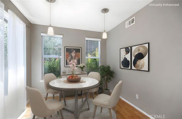 Dining room, Interior, Pendant Lights, Wood Texture Flooring
