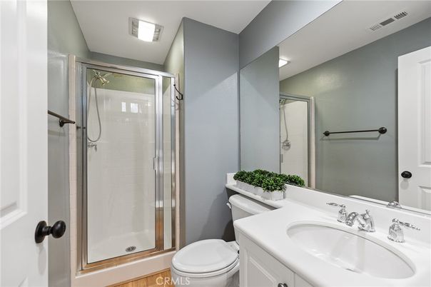 Bathroom, Glass Shower, Interior, Wood Texture Flooring