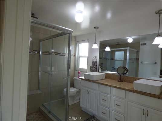 Bathroom, Dual Sink Vanities, Glass Shower, Interior, Pendant Lights