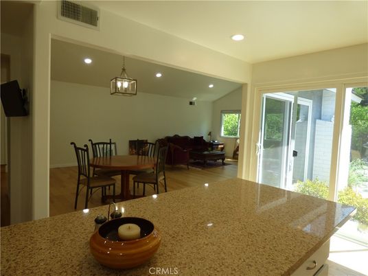 Dining room, Interior, Living room, Pendant Lights, Recessed Lighting, Wood Texture Flooring