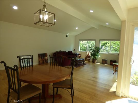 Dining room, Interior, Living room, Pendant Lights, Recessed Lighting, Wood Texture Flooring
