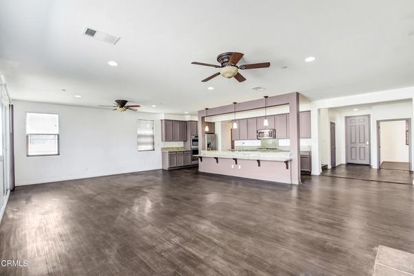 Empty room, Interior, Kitchen, Recessed Lighting, Wood Texture Flooring
