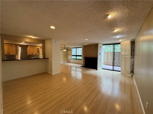 Empty room, Interior, Kitchen, Recessed Lighting, Wood Texture Flooring