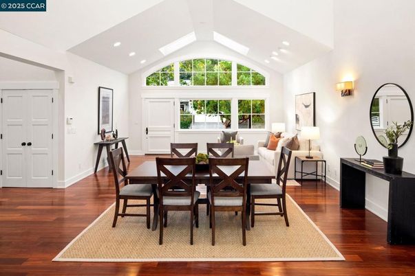 Dining room, Interior, Recessed Lighting, Wood Texture Flooring