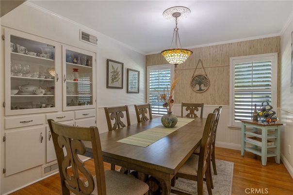 Dining room, Interior, Pendant Lights, Wood Texture Flooring