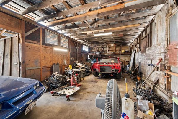 Garage, Interior, Stone Walls, Wooden Beams, Wooden Walls