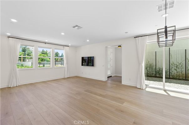 Empty room, Interior, Pendant Lights, Recessed Lighting, Wood Texture Flooring