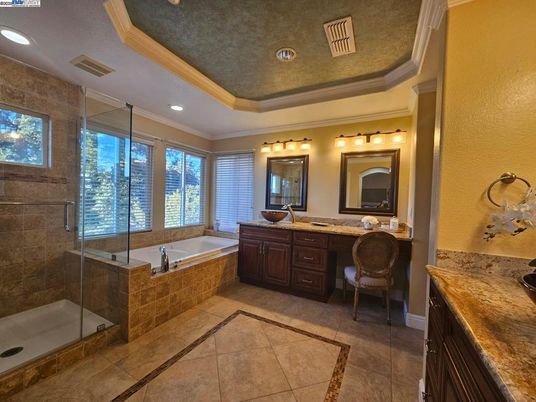 Bathroom, Dual Sink Vanities, Glass Shower, Interior, Recessed Lighting