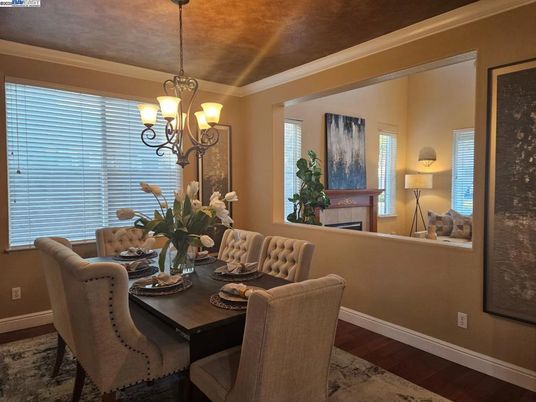 Chandelier, Dining room, Interior, Wood Texture Flooring