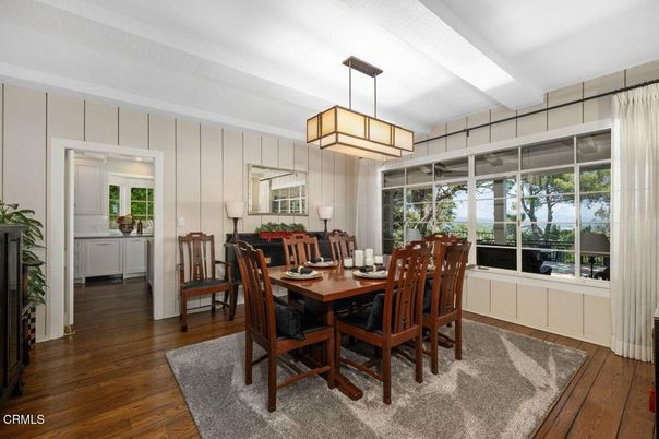 Dining room, Interior, Pendant Lights, Wood Texture Flooring