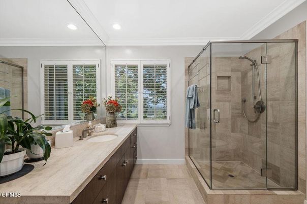 Bathroom, Dual Sink Vanities, Glass Shower, Interior, Recessed Lighting