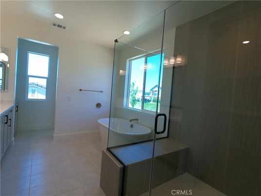 Bathroom, Free Standing Baths, Glass Shower, Interior, Recessed Lighting