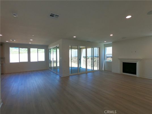 Empty room, Fireplace, Interior, Recessed Lighting, Wood Texture Flooring