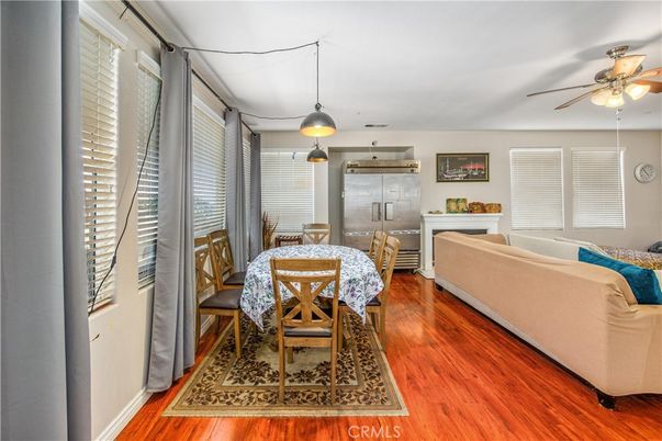 Dining room, Interior, Living room, Pendant Lights, Wood Texture Flooring