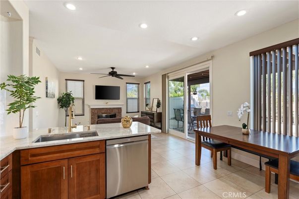 Dining room, Fireplace, Interior, Kitchen, Recessed Lighting, Stainless Steel Appliances
