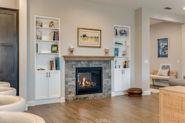 Fireplace, Interior, Recessed Lighting, Wood Texture Flooring