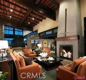 Fireplace, Interior, Living room, Recessed Lighting, Stone Walls, Wooden Beams, Wooden Ceilings