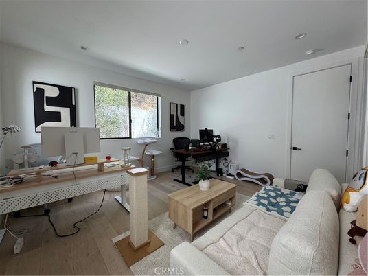 Home Office, Interior, Living room, Recessed Lighting, Wood Texture Flooring
