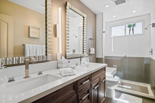 Bathroom, Dual Sink Vanities, Glass Shower, Interior, Recessed Lighting