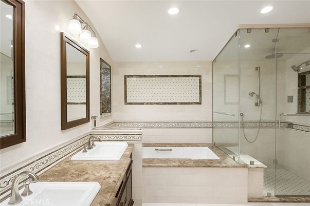 Bathroom, Dual Sink Vanities, Glass Shower, Interior, Recessed Lighting