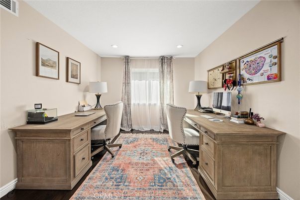 Home Office, Interior, Recessed Lighting, Wood Texture Flooring