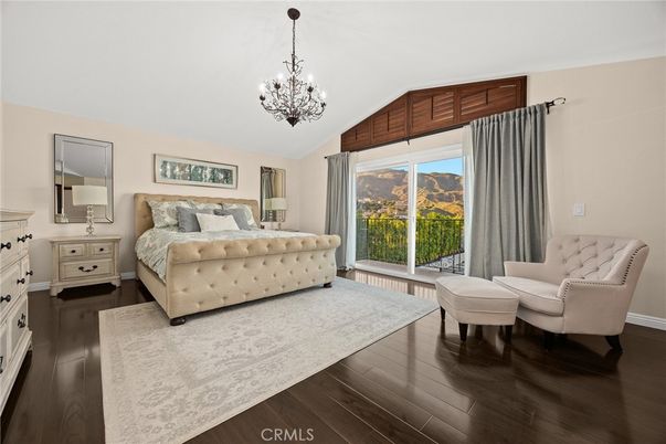Bedroom, Chandelier, Interior, Wood Texture Flooring