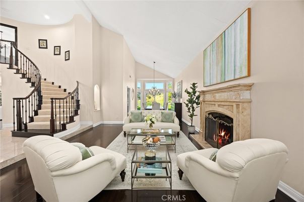 Fireplace, Interior, Living room, Pendant Lights, Recessed Lighting, Wood Texture Flooring