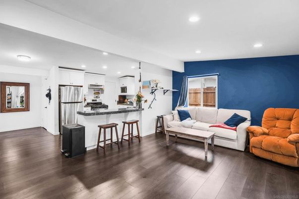 Interior, Kitchen, Living room, Recessed Lighting, Stainless Steel Appliances, Wood Texture Flooring