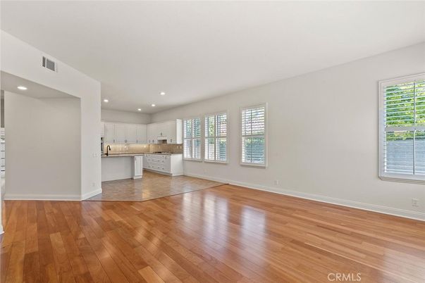 Empty room, Interior, Kitchen, Recessed Lighting, Wood Texture Flooring