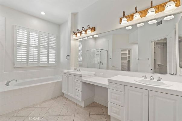Bathroom, Dual Sink Vanities, Interior, Recessed Lighting, Tile Countertops